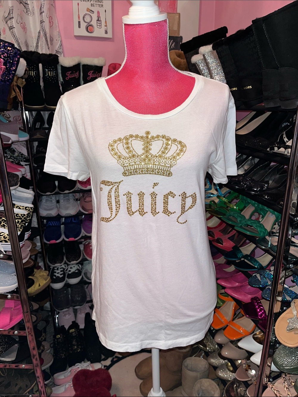 Juicy Couture White Tee with Gold Crown & Juicy Logo